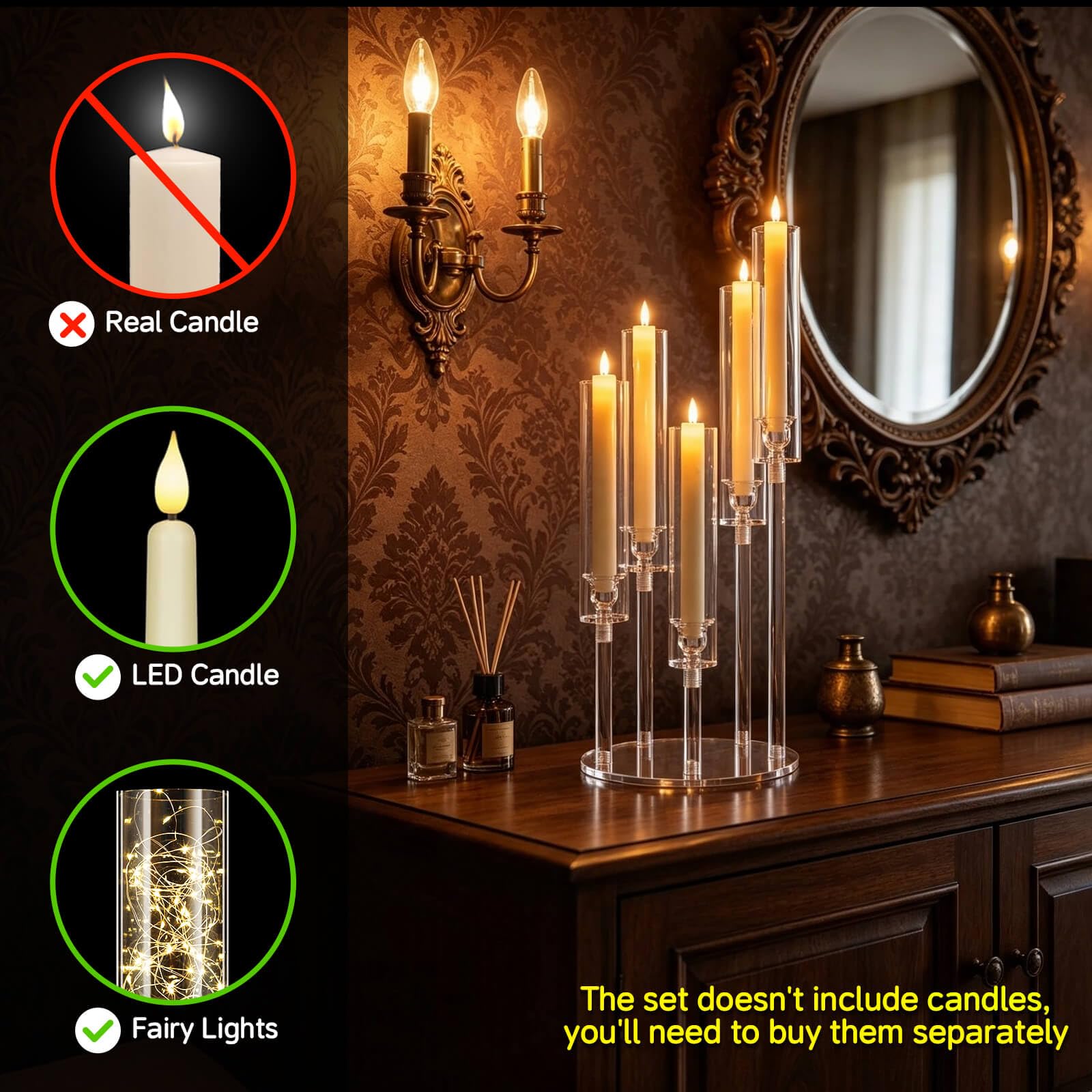 Set di 6 candelabri in acrilico a 5 bracci Centrotavola 57,9 cm