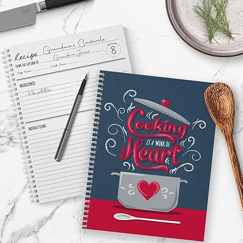 Miniatura 5 de Cuaderno de tapa blanda para cocinar con corazón de 8.5 x 11 pulgadas, 120 páginas de recetas, cubierta laminada brillante duradera, espiral de