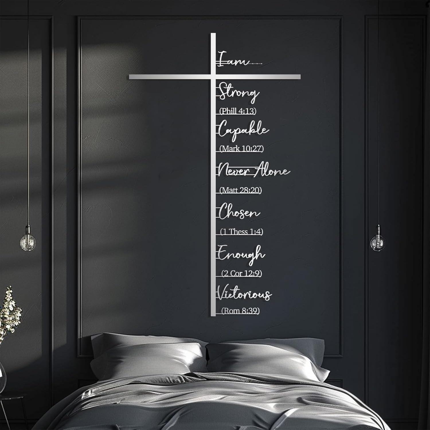vinwipe Metal Cross Wall Decor, Crosses and Bible Verse Metal Wall Art, Christian Wall Art, Scripture Decorations, Jesus Cross Decor, Phil 4:13, Matt 28:20, Rom 8:39 (Black, 24"x14"/60x36cm)