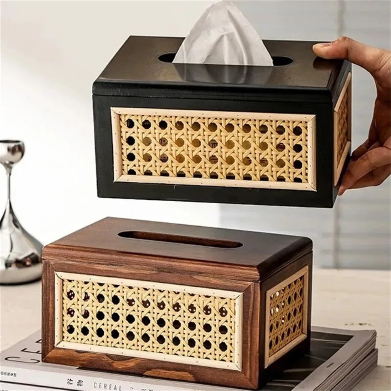 1 Stück Rattan-Taschentuchbox für Büro