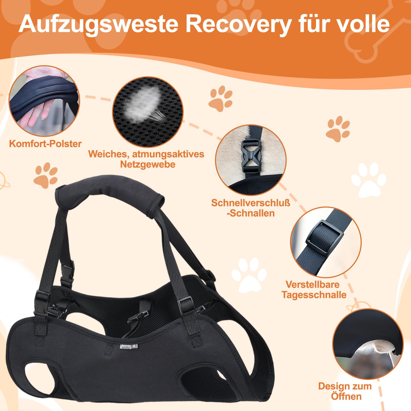 Milageto Hundegeschirr verstellbar für große und mittelgroße Hunde, Anti-Zug-Geschirr mit Kontrolle, atmungsaktives Hundebrustgeschirr für Gelenkverletzungen älterer Hunde, Schwarz XL