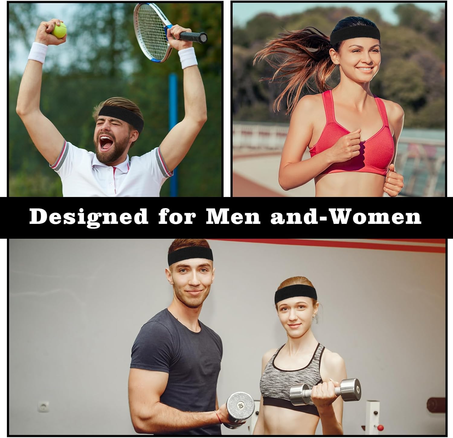 4PCS Sweat Band, Black Sweatbands Sport Headband for Men Women Polyester Moisture Wicking Head Band for Athletic Exercise Running Tennis Basketball Yoga Fitness Working Out - Image 4