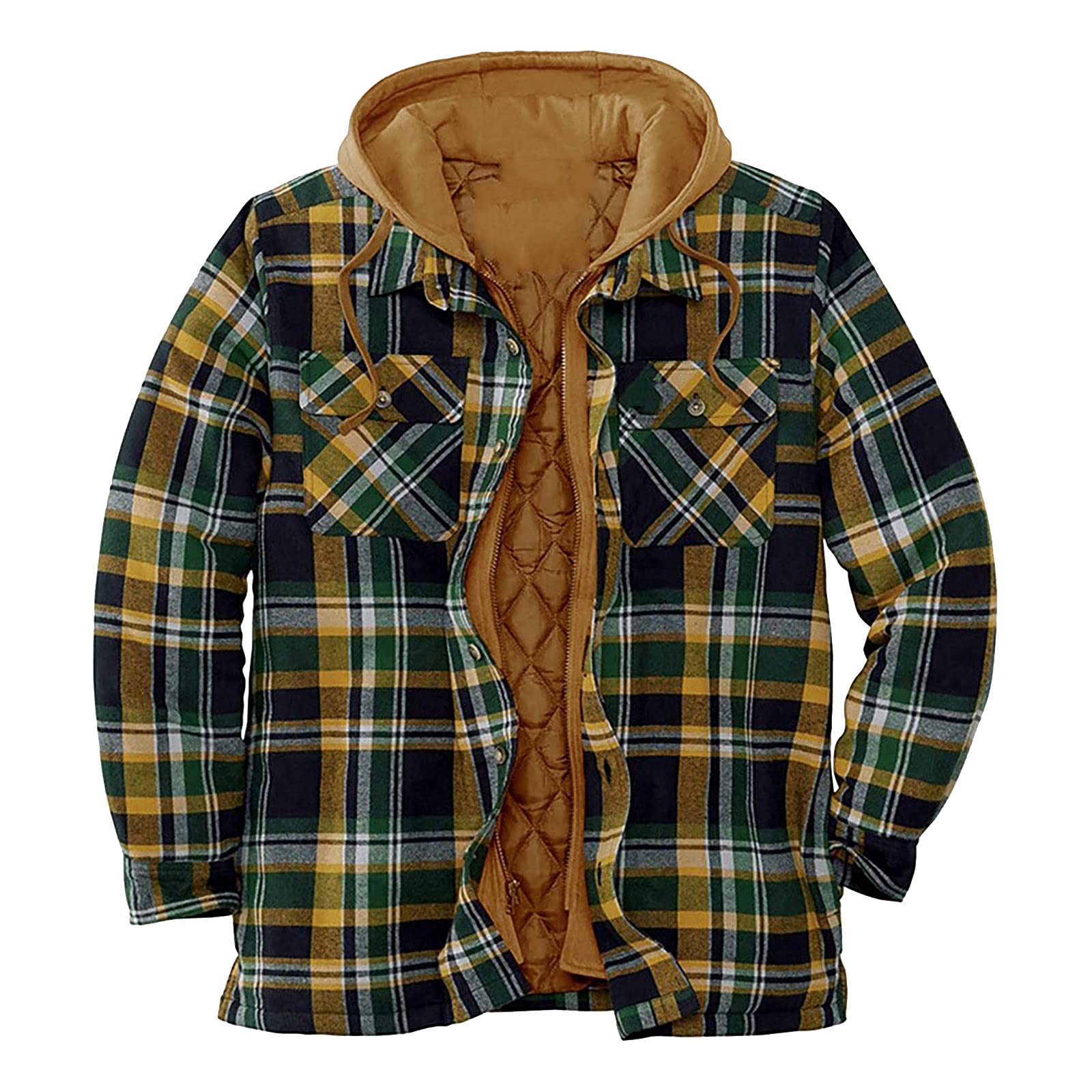 Herren Karohemd Winter Thermohemd Kapuzenhemd Herbst Hemdjacke Dünner Gesteppte Gefütterte Leichte Freizeitjacke Schützendem Holzfällerhemd Kariertes Arbeitshemd