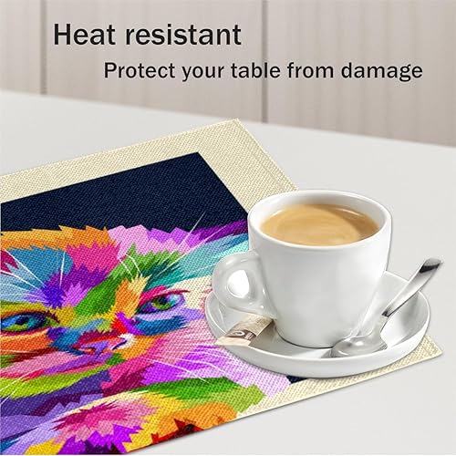 Miniatura 5 de Cat Adorable Pattern Placemats Set of 4 Table Mats Washable Placemat Waterproof Place Mats for Party Home Dining Table Decor 18x12 in