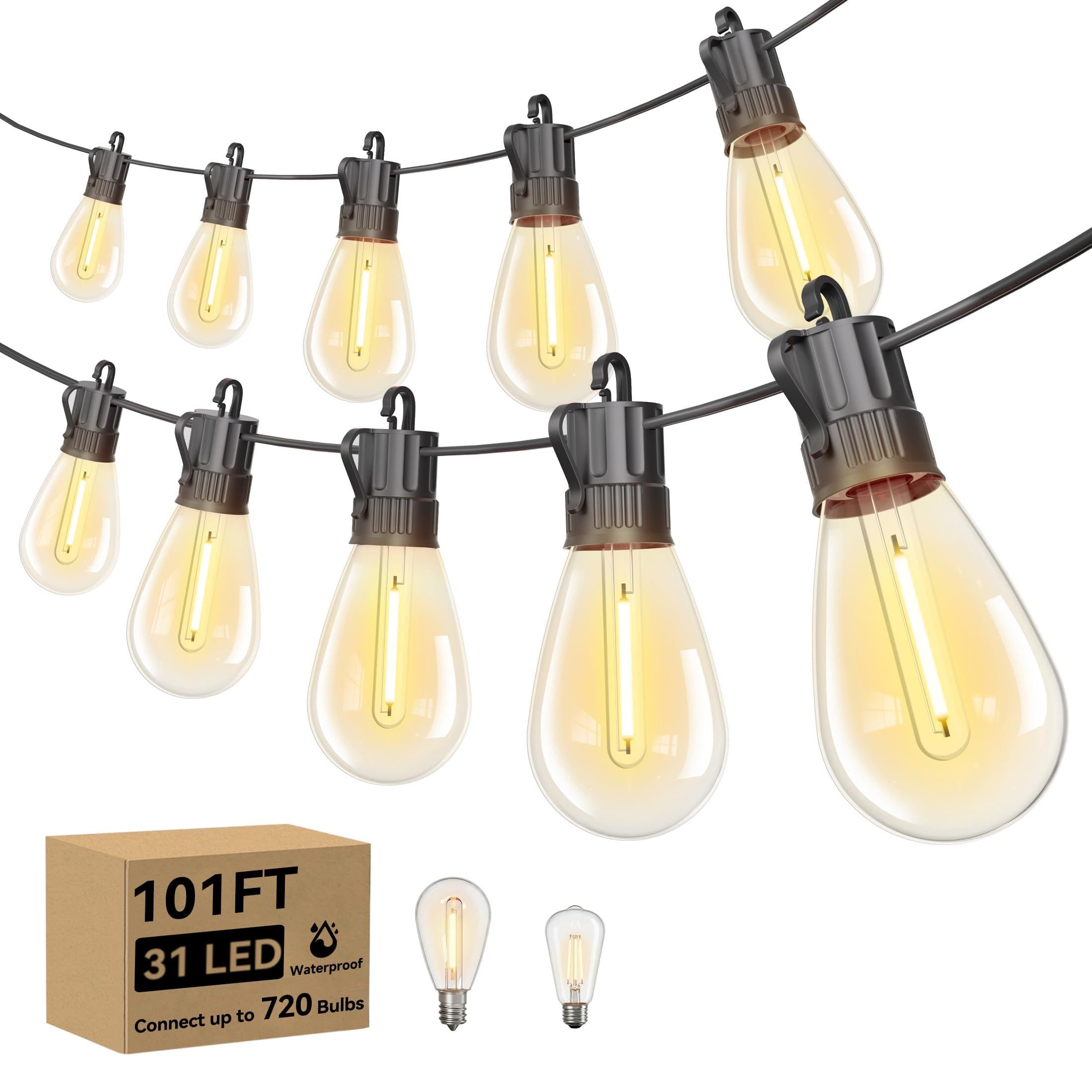 Minetom 101FT Outdoor String Lights S14 LED Waterproof Patio Lights