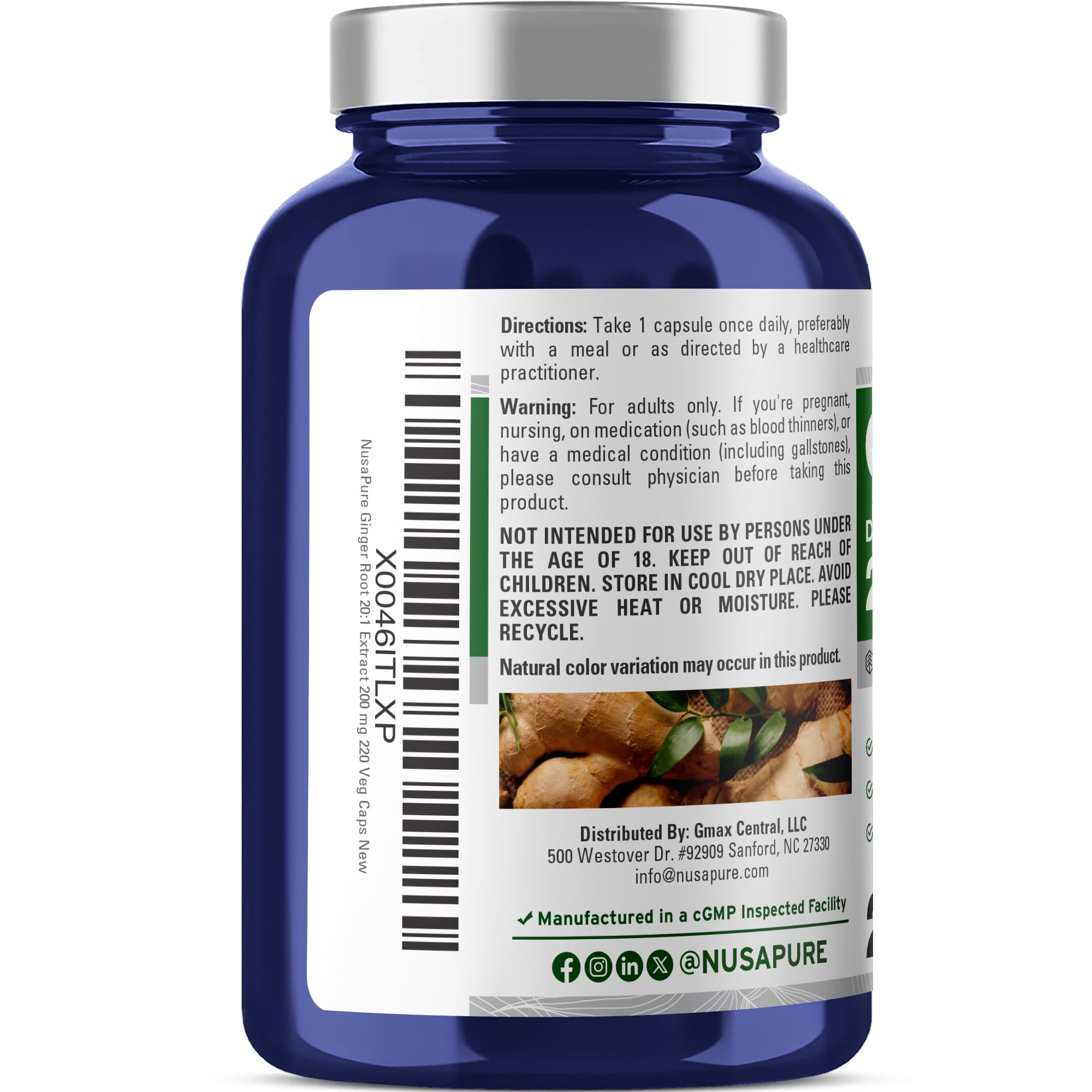 Ginger Root, Vegan, 200mg, 220 Veg Capsules - 220 Servings — Amazon image 3