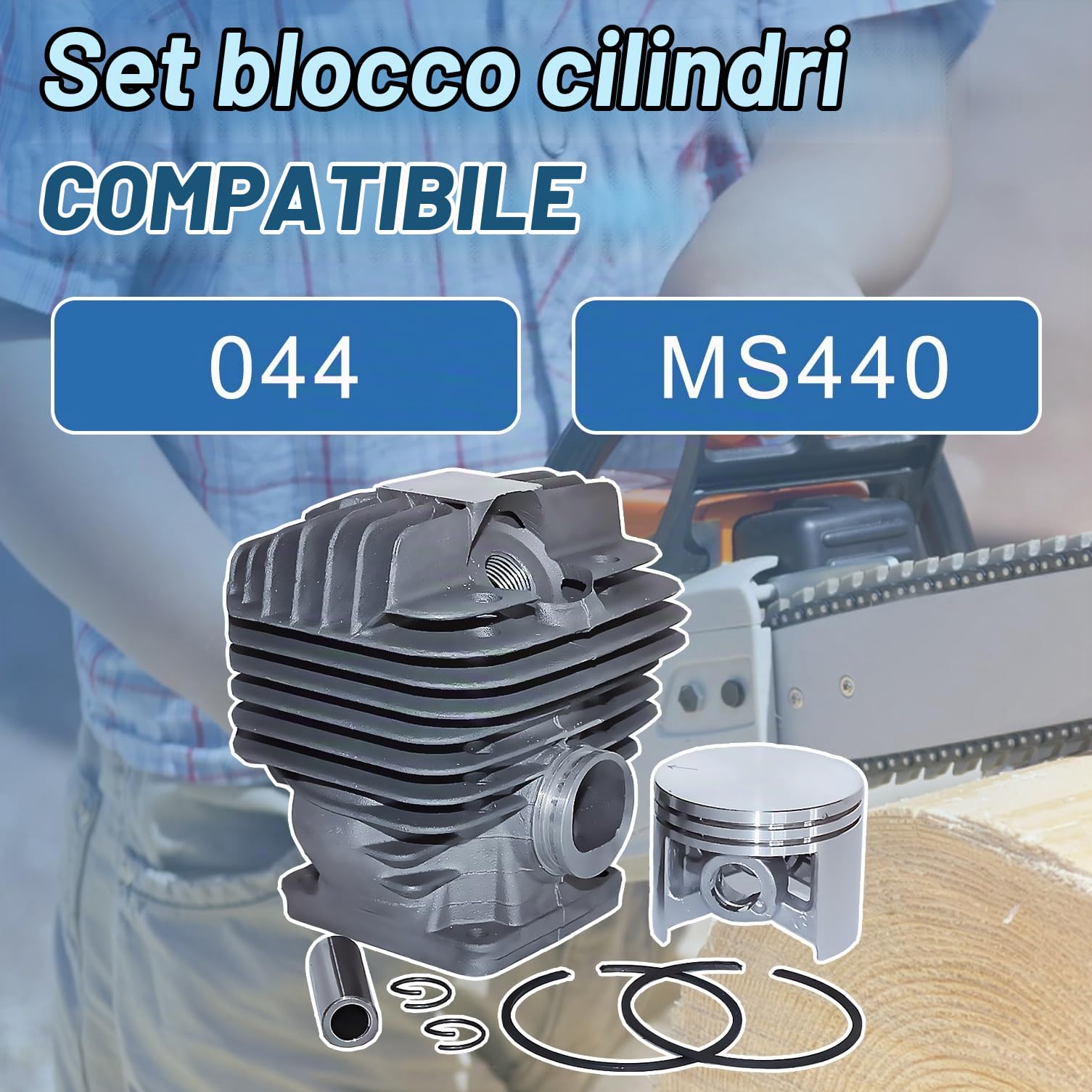 Pistone cilindro da 50 mm Perno 12 mm Kit per Stihl MS440 044 Motosega con dado prigioniero barra Sostituire 1128 020 1227