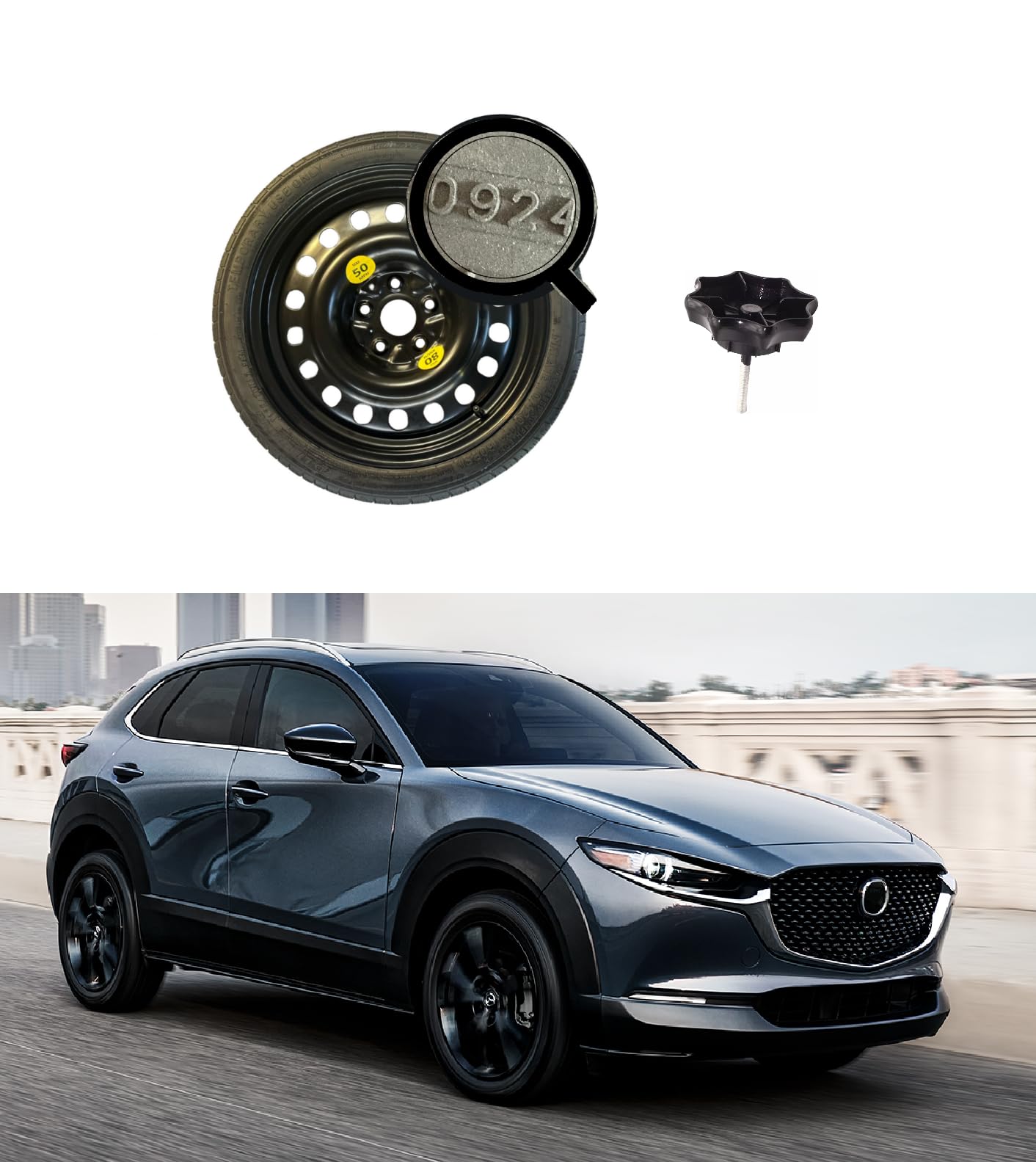 Ersatzrad 17 Zoll kompatibel mit Mazda CX-30 mit Befestigungsschraube 135/80R17
