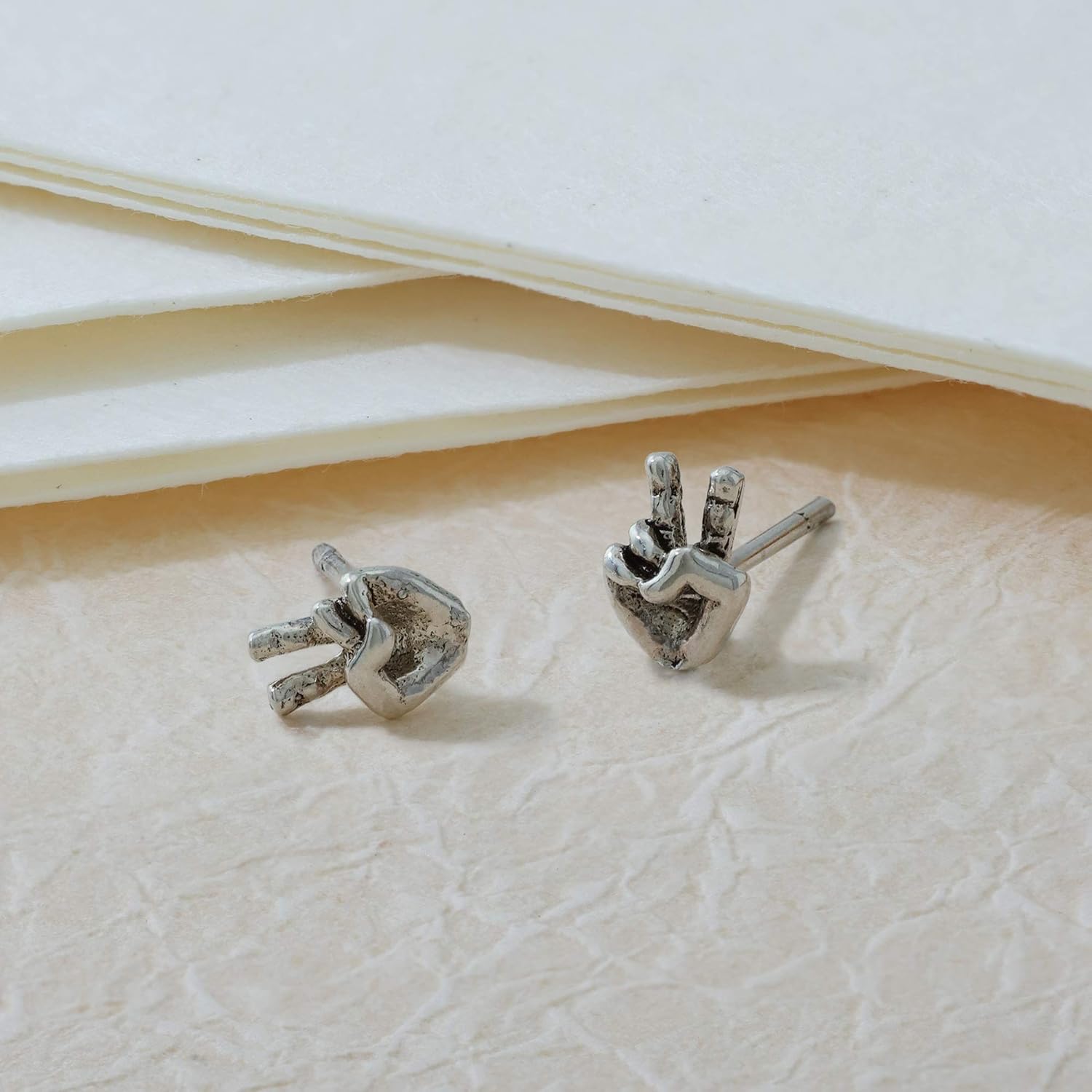 Boma Jewelry Sterling Silver Peace Sign Hand Stud Earrings - Image 3
