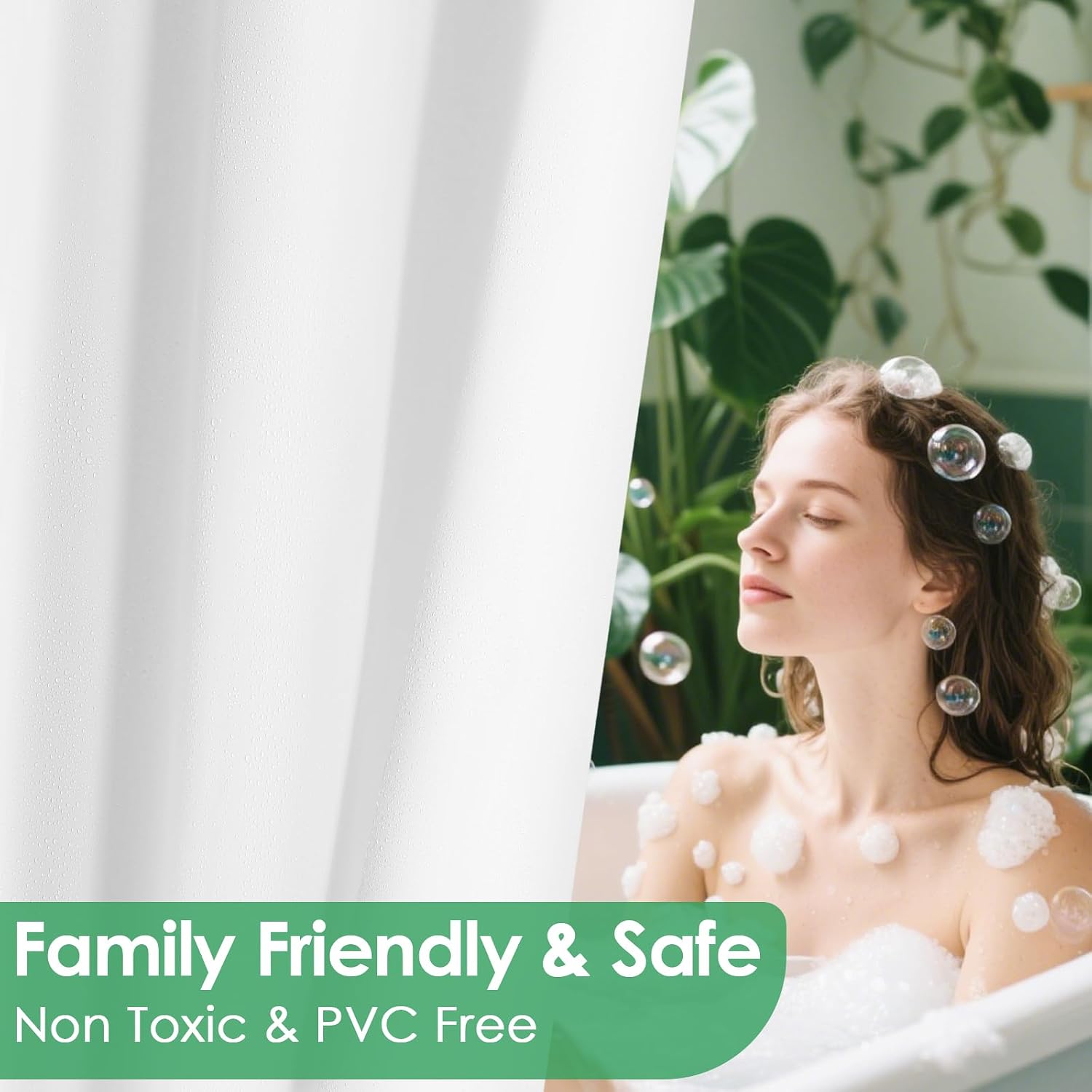 Gibelle White Snap in Shower Curtain Liner, Compatible with No Hook Shower Curtain with Mesh Window Top, Easy Removable, Water-Repellent, Machine Washable, PEVA Lightweight, 70x66 Inch 1 Pack image 3