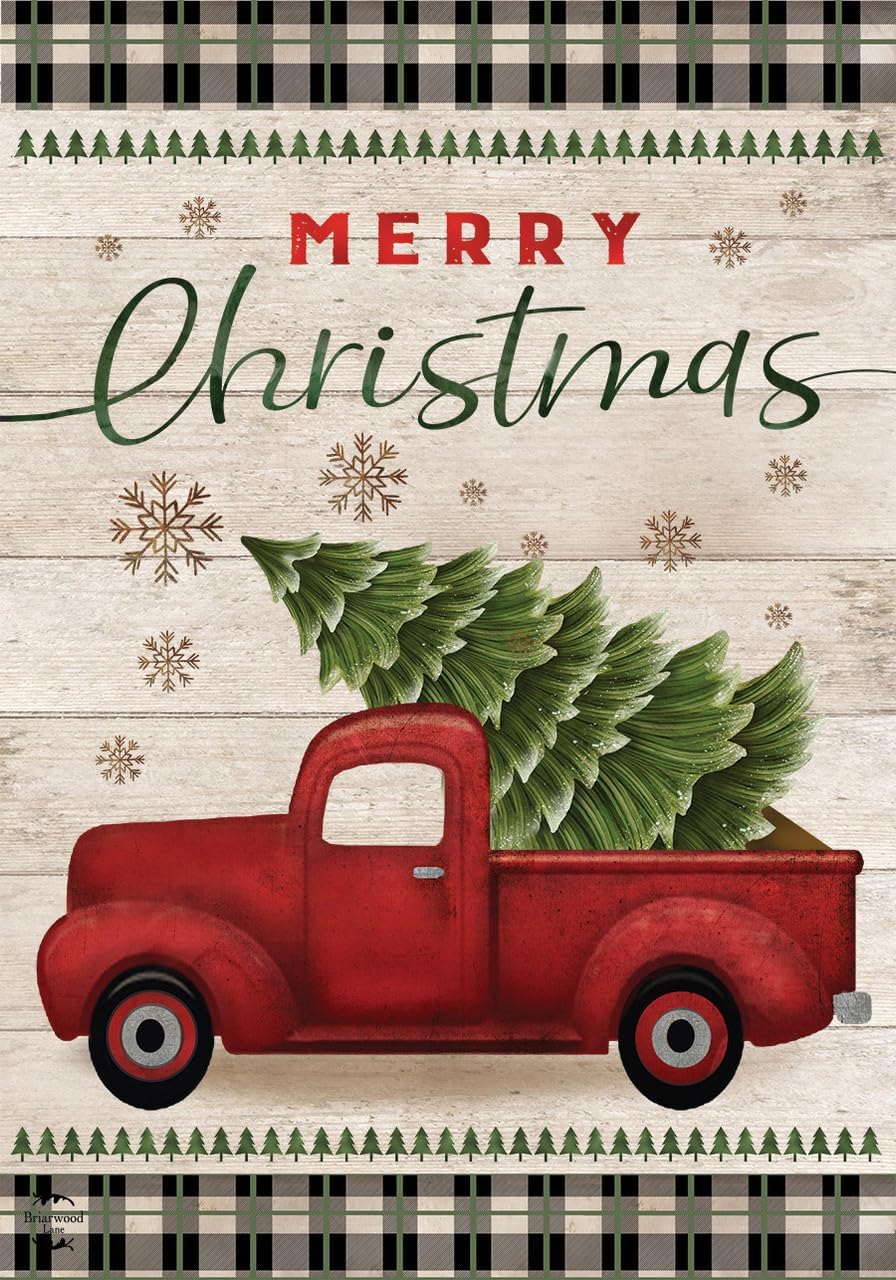 Merry and Bright Tree Burlap Christmas House Flag 40" x 28" Briarwood Lane