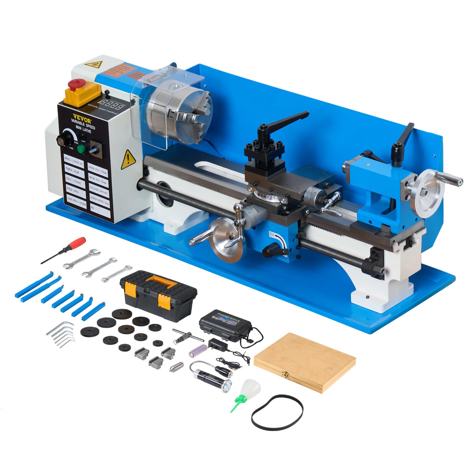VEVOR Mini Metal Lathe, 7"x14", Benchtop Metal Lathe, 550W Variable Speed 2250 RPM Metal Lathe, with 3-jaw Chuck Mini Lathe Machine, Precision Mini Lathe w/Tool Box Digital Display for Metal Turning