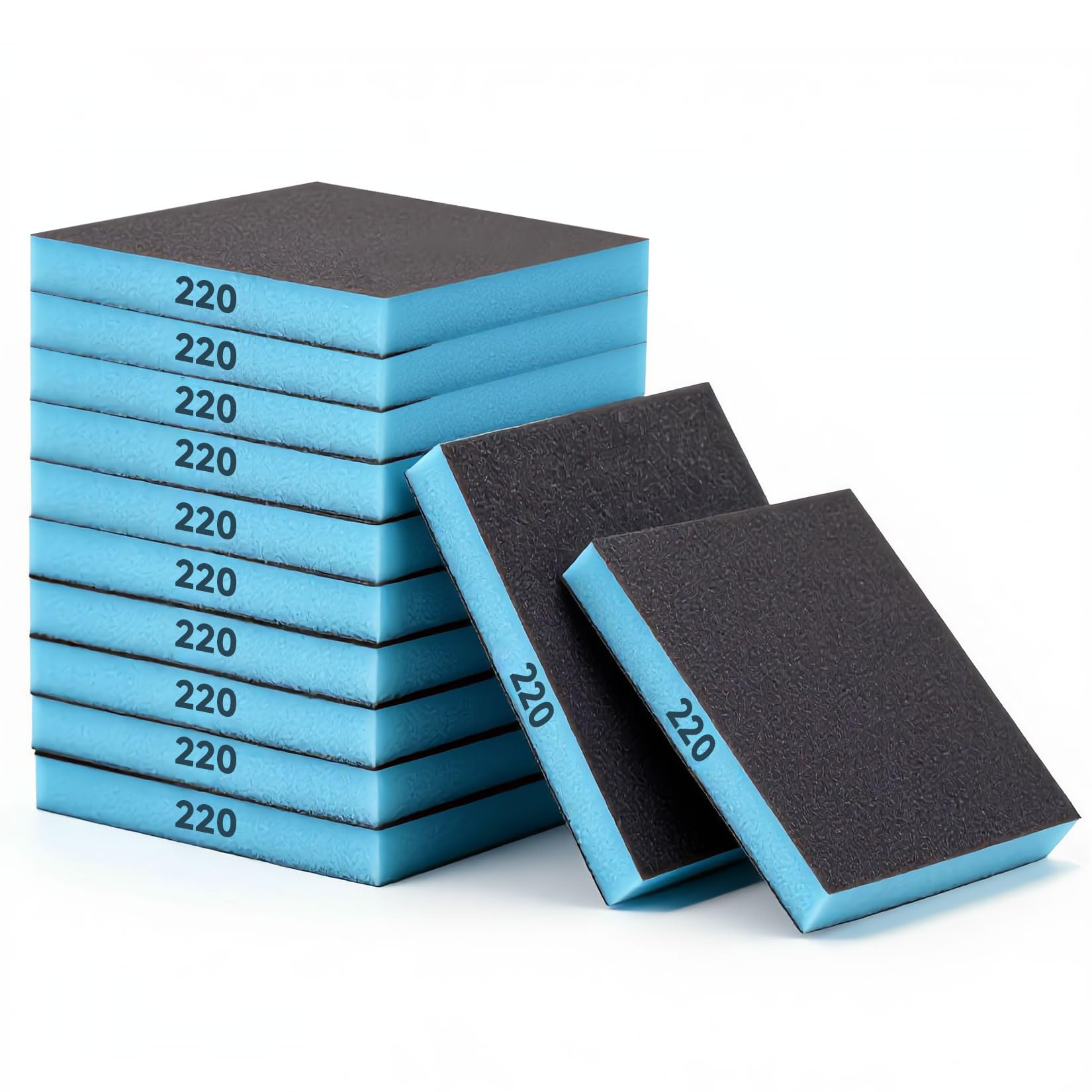 Spugne Abrasive Grana 220, 12 Pezzi, Tamponi Abrasivi Flessibili per Legno Metallo Plastica (12x10x1,3 cm)