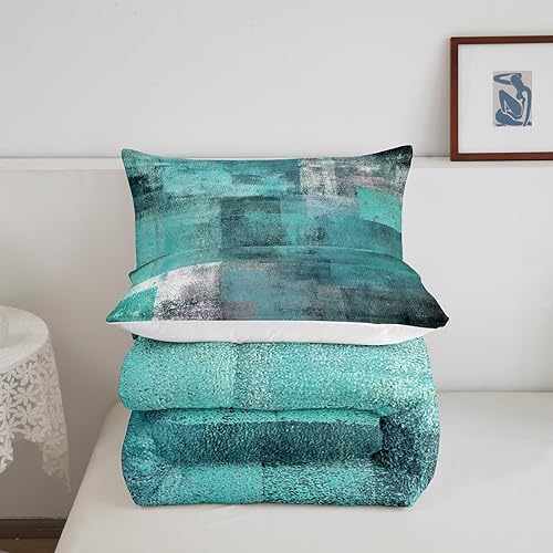 Miniatura 4 de Erosebridal Juego de edredón verde azulado para niños y niñas, juego de ropa de cama de mediados de siglo King, juegos de edredón de pintura al