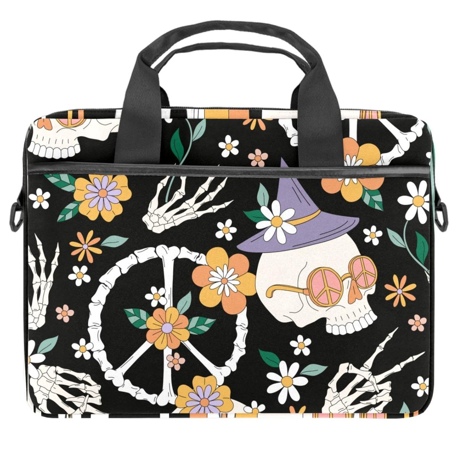 Sac à bandoulière pour ordinateur 14 pouces avec motif crâne et marguerites - 8
