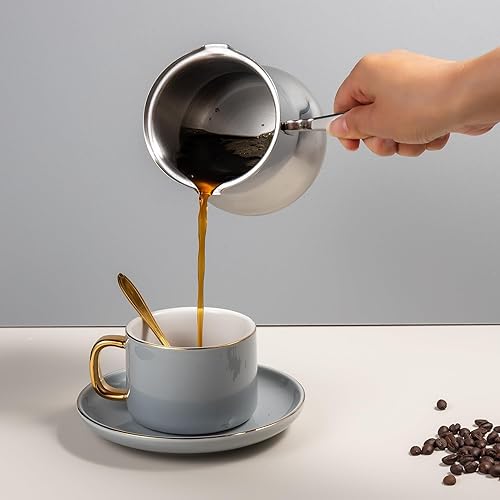 Miniatura 8 de IMEEA Cafetera turca Cezve - Cafetera turca de acero inoxidable 1810, cafetera griega Briki (16.9 onzas)