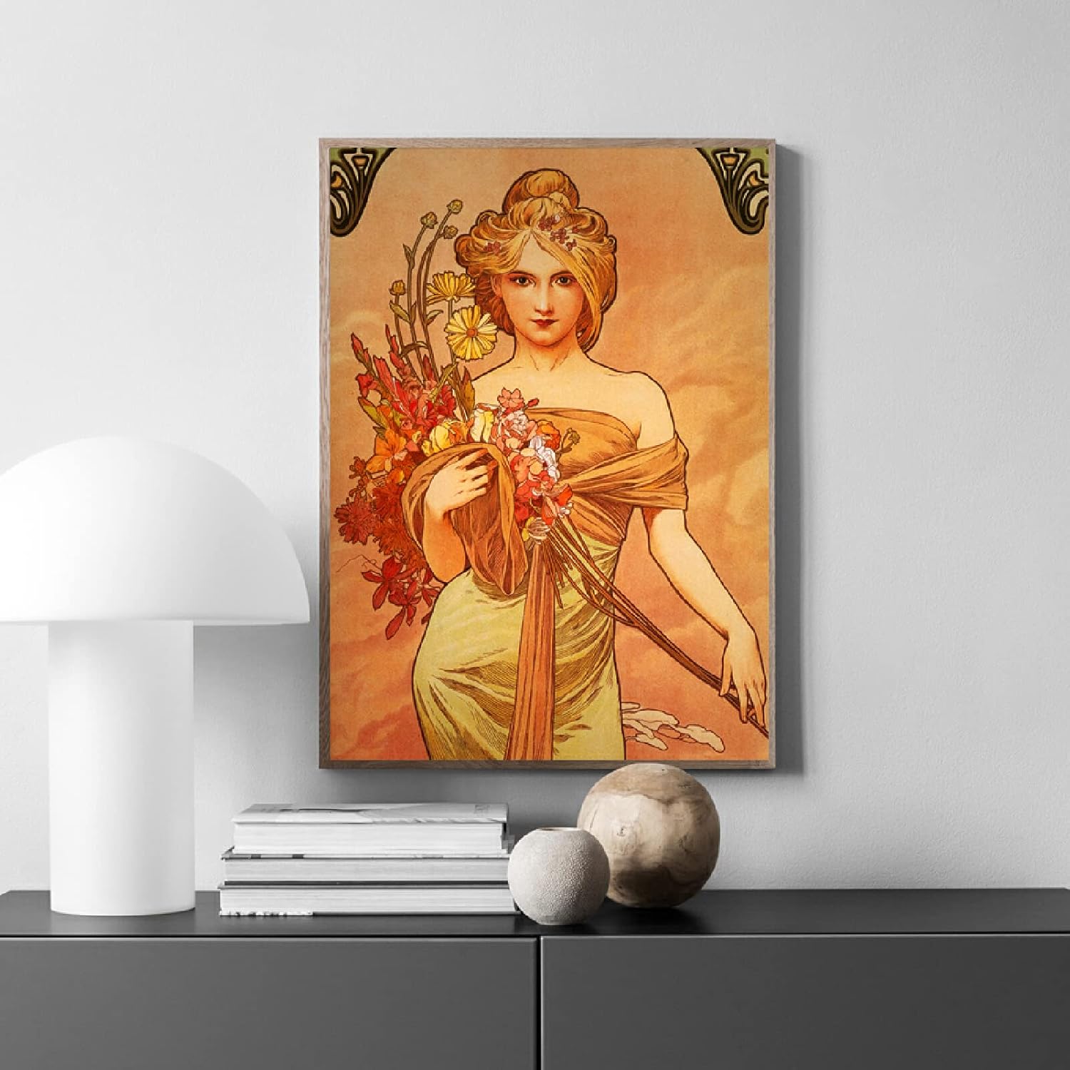 注目ブランドのギフト アルフォンスミュシャ サクラソウ 絵画 額装額縁