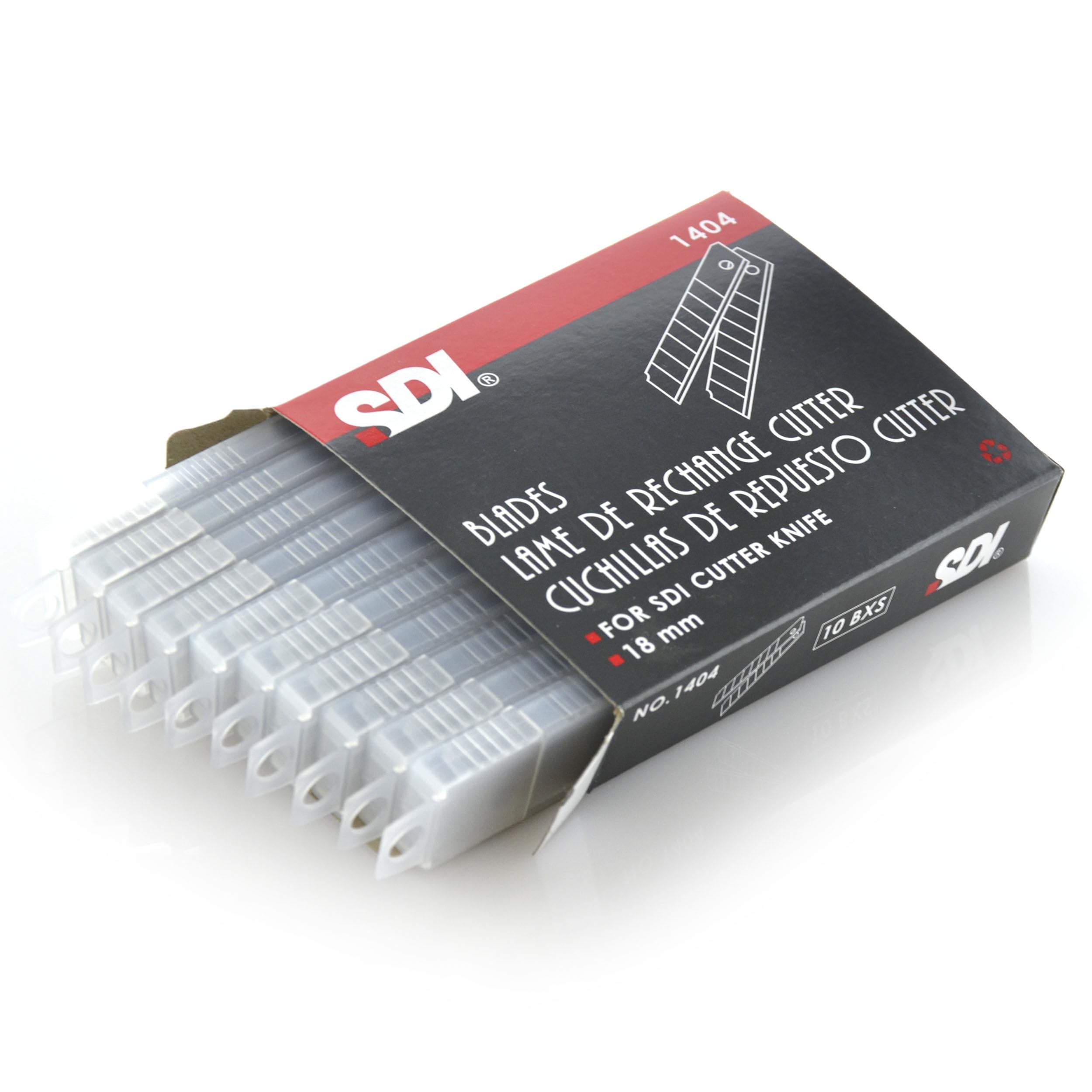 100 Cuchillas para Cutter 18 MM en Acero de máxima calidad y corte perfecto, fabricadas por SDI, en caja de seguridad con 10 cuchillas cada cajita garantías de Office Box.