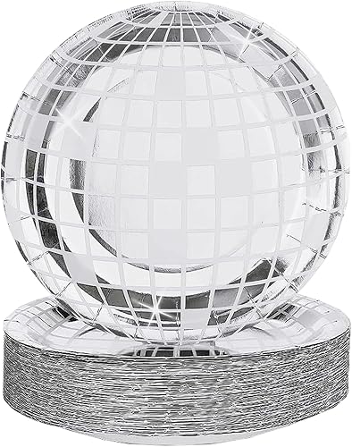 FunisFun Platos de discoteca desechables de 50 piezas para decoración de fiesta de discoteca de los años 70, boda, cumpleaños, despedida de soltera,