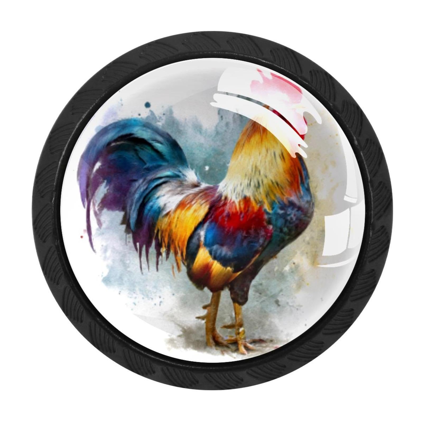 CHENZZZZ 4 Pack Black Rooster Watercolor (4) Cabinet Pulls Kitchen Cabinet Handles Ideal for Cabinet,Drawer,Cupboard and Wardrobe