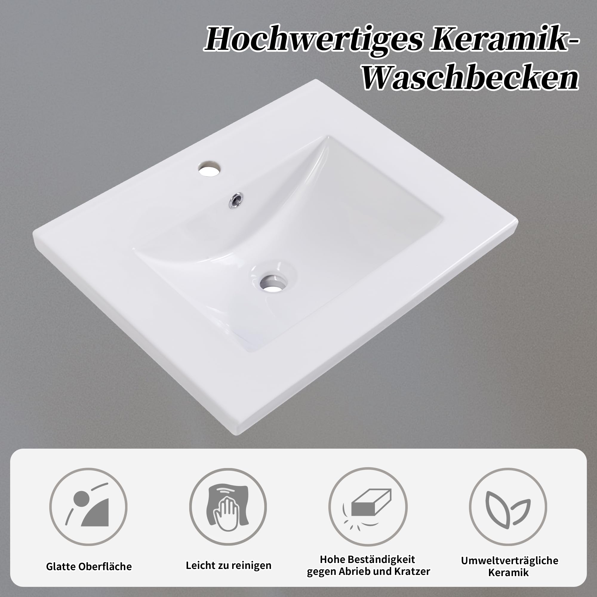 Mobile da bagno singolo con base 60 cm con lavabo in ceramica, grigio chiaro