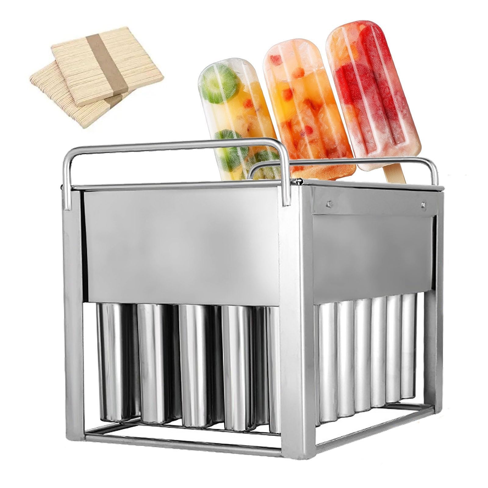 KJZQXYX Commercial Popsicle Moulds, 40 Ice Pop Cream Moulds Set, Stainless Steel Ice Lolly Popsicle Mould, DIY Ice Cream Maker Mould Holder (E)
