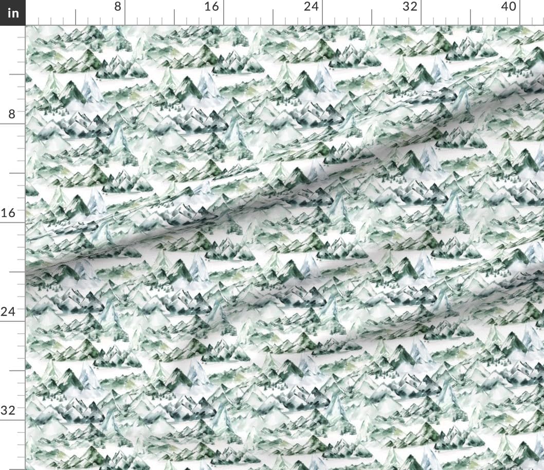 Spoonflower Fabric - Watercolor Green Blue Forest Woods Mountain Gender Neutral Adventure Printed on Petal Cotton Fabric by The Yard - Sewing Quilting Apparel Crafts Decor