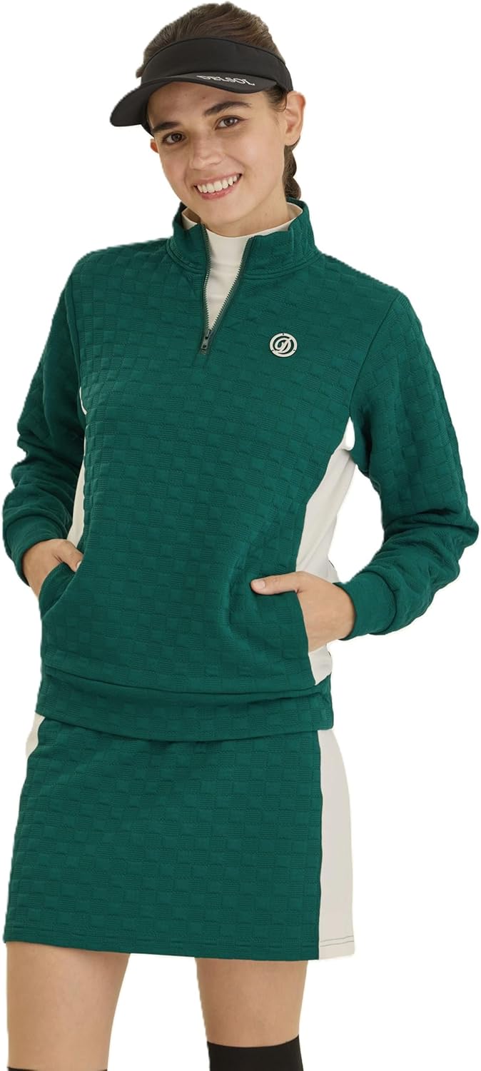 Delsol] 7905 ハーフジップ リップル長袖セットアップ GREEN 2025年秋冬 ゴルフウェア レディース ハーフジッ