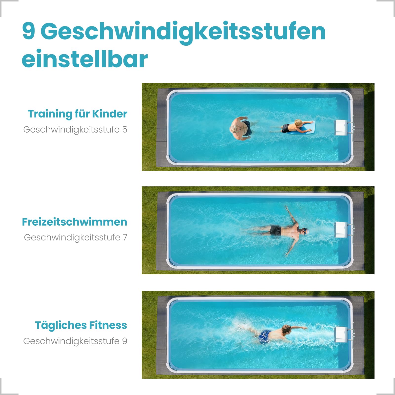 ECOPOOLTECH Gegenstromanlage für Frame-Pools, 1500 GPM, 9 Stufen, R100 | 30V Schwimmtrainer für stationäres Training, ideal für Anfänger, Kinder und Familienfitness