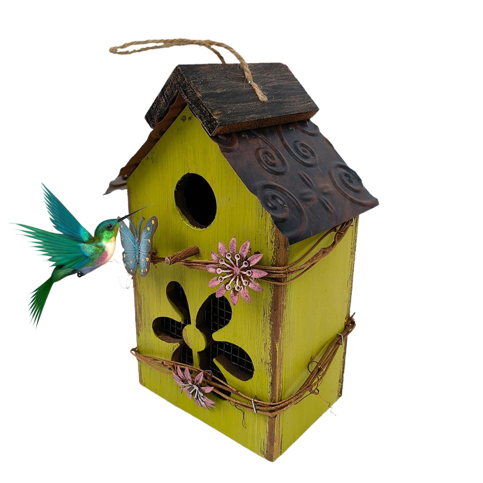Niedliches aus Holz – dekoratives hängendes Vogelhaus den Außenbereich für Garten, Terrasse und Park (grün)