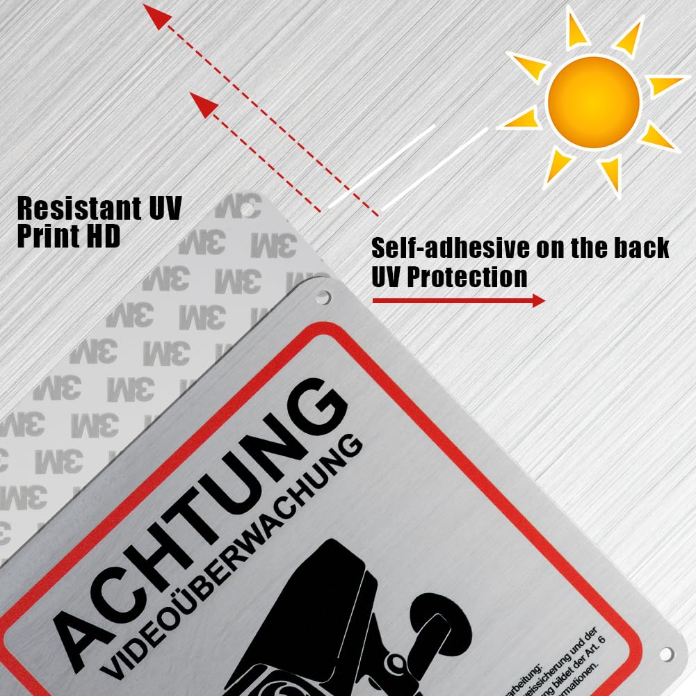 Flintronic 2 carteles de área de videovigilancia de aluminio, 15 x 15 cm | Cartel de metal con aviso GDPR, con adhesivo 3M y agujeros perforados, para casa y tienda, interior y exterior