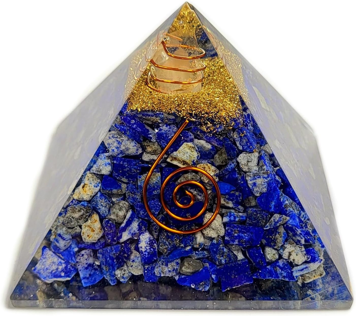 Pair 2.8" Blue Lapis Lazuli Orgonite Orgone Pyramids Positive Energy Reiki Charged Generators Metaphysical Healing Meditation Gemstone Crystal Mineral Copper Coil w/Quartz Specimen