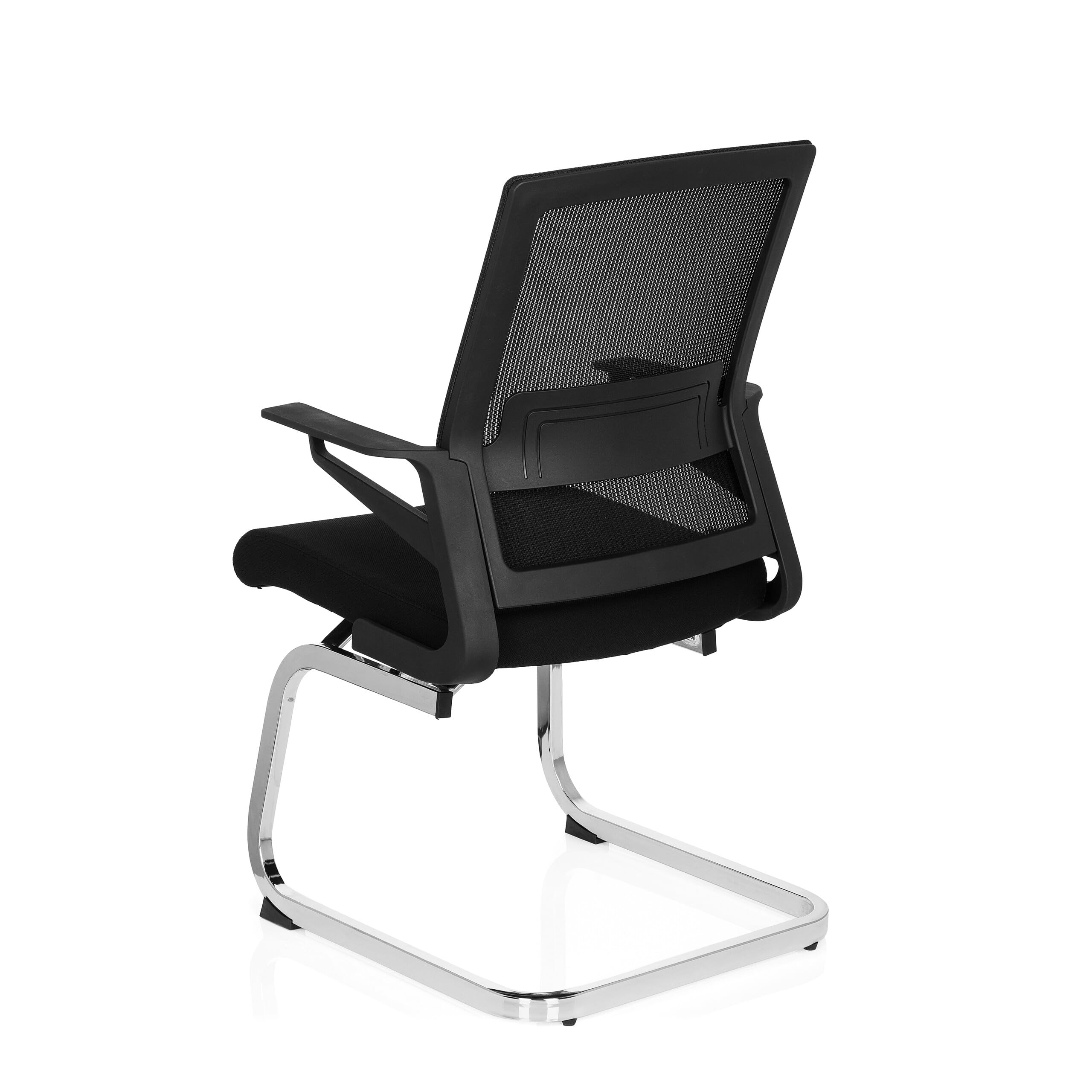 hjh OFFICE 732060 Besucherstuhl Inventor V Stoff/Netzrücken Schwarz Stuhl Freischwinger mit Lordosenstütze