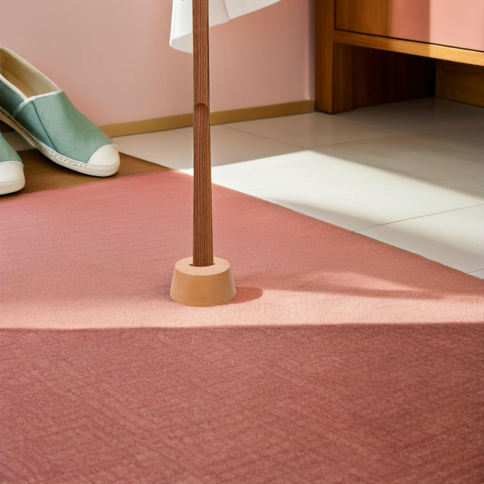 Soporte de Base para Calzador de Madera de Haya, Base Antideslizante Redonda para Pasillos y Organizador Ergonómico de Calzadores, Accesorio Práctico para Ayudas de Vestirse