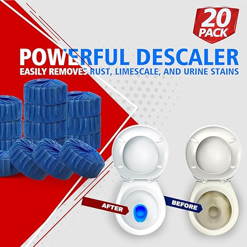 Miniatura 4 de USKICH Paquete de 20 pastillas limpiadoras de inodoro, limpiadores automáticos azules de tanque de inodoro, limpiadores de inodoro domésticos de