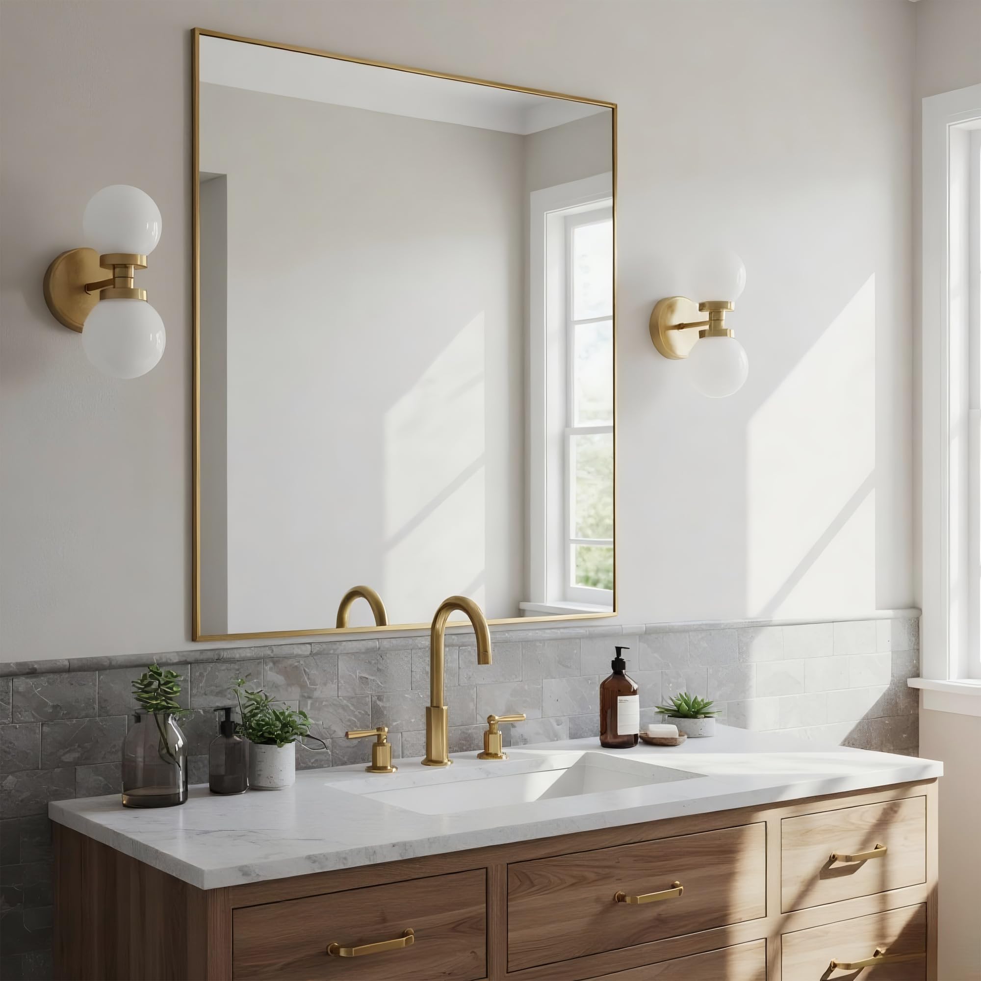 Amazon.com: Bonverre 24x24 Inch Brass Bathroom Mirror for Wall