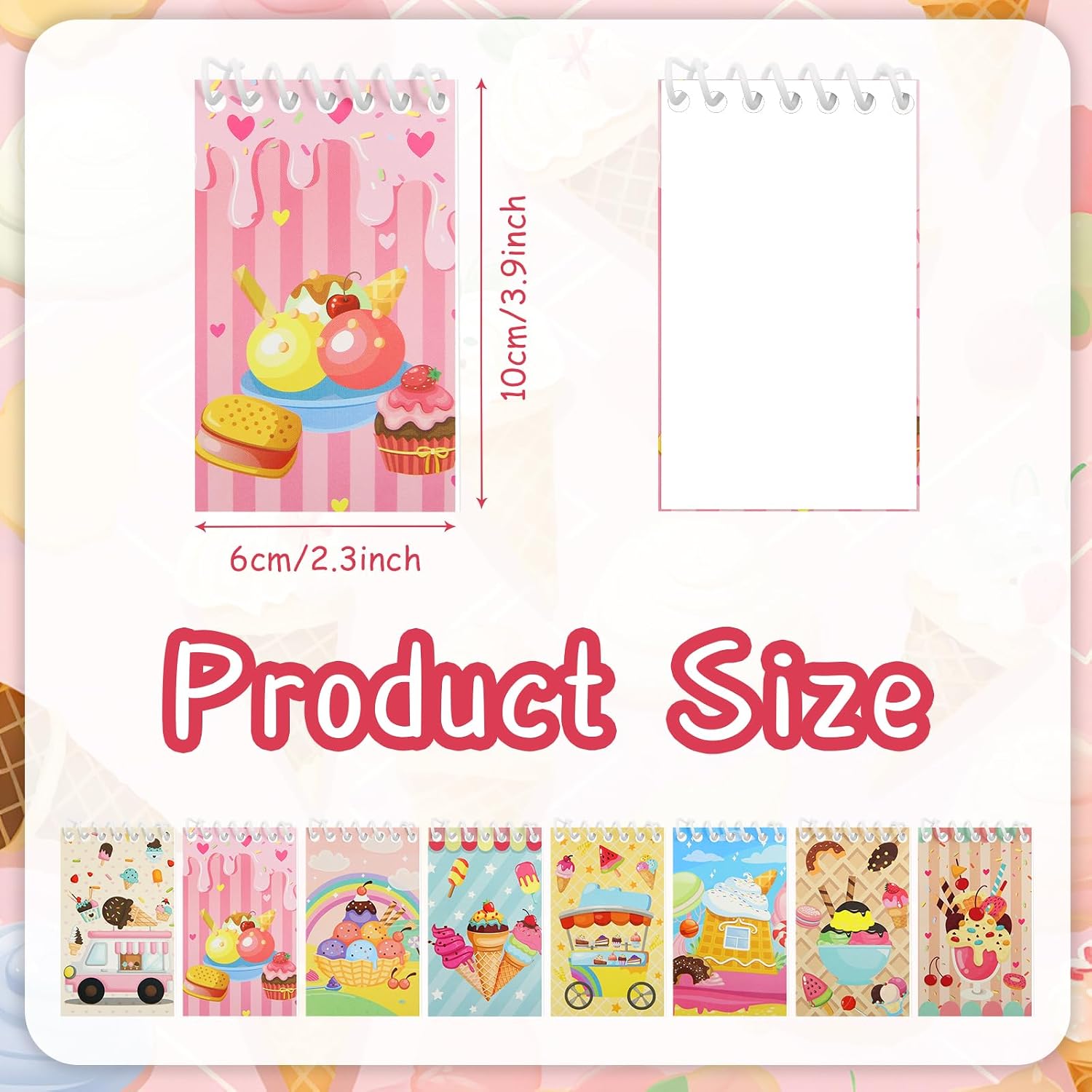 Boerni Ice Cream Mini Notebooks - 8 Pack Cute Spiral Notepads Ice Cream Pocket Notebook for Kids Party Favors, Birthday Goodie Bag Fillers, School Classroom Gifts & Teacher Supplies image 2