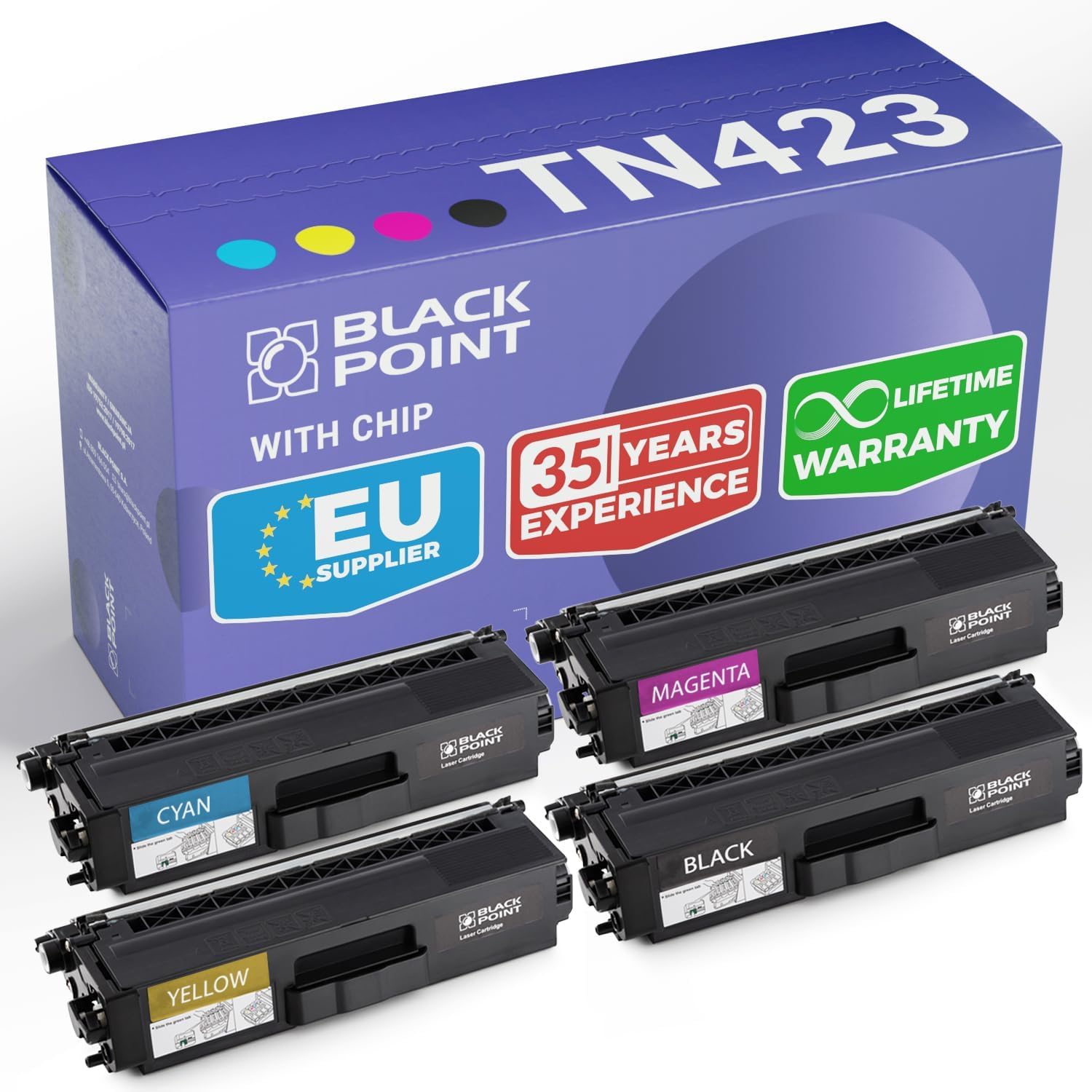 Black Point Lot de 4 Toners de qualité supérieure pour TN423 TN421 TN-423BK TN423C TN423M TN423Y TN421BK TN423BK pour Brother MFC-L8690CDW MFC-L8900CDW DCPL8410CDW HL-L8260CDW HL-L8360CDW DCP-L8410CDN