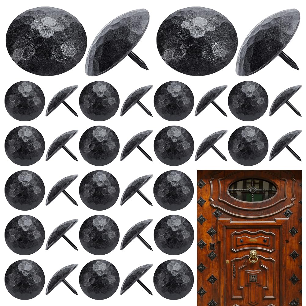 UNICRAFTALE 50 clavos decorativos de hierro con cabeza redonda grande de 27 mm de largo, acabado negro, hechos a mano, rústicos, para muebles de madera, mejoras del hogar, persianas de granja, puerta