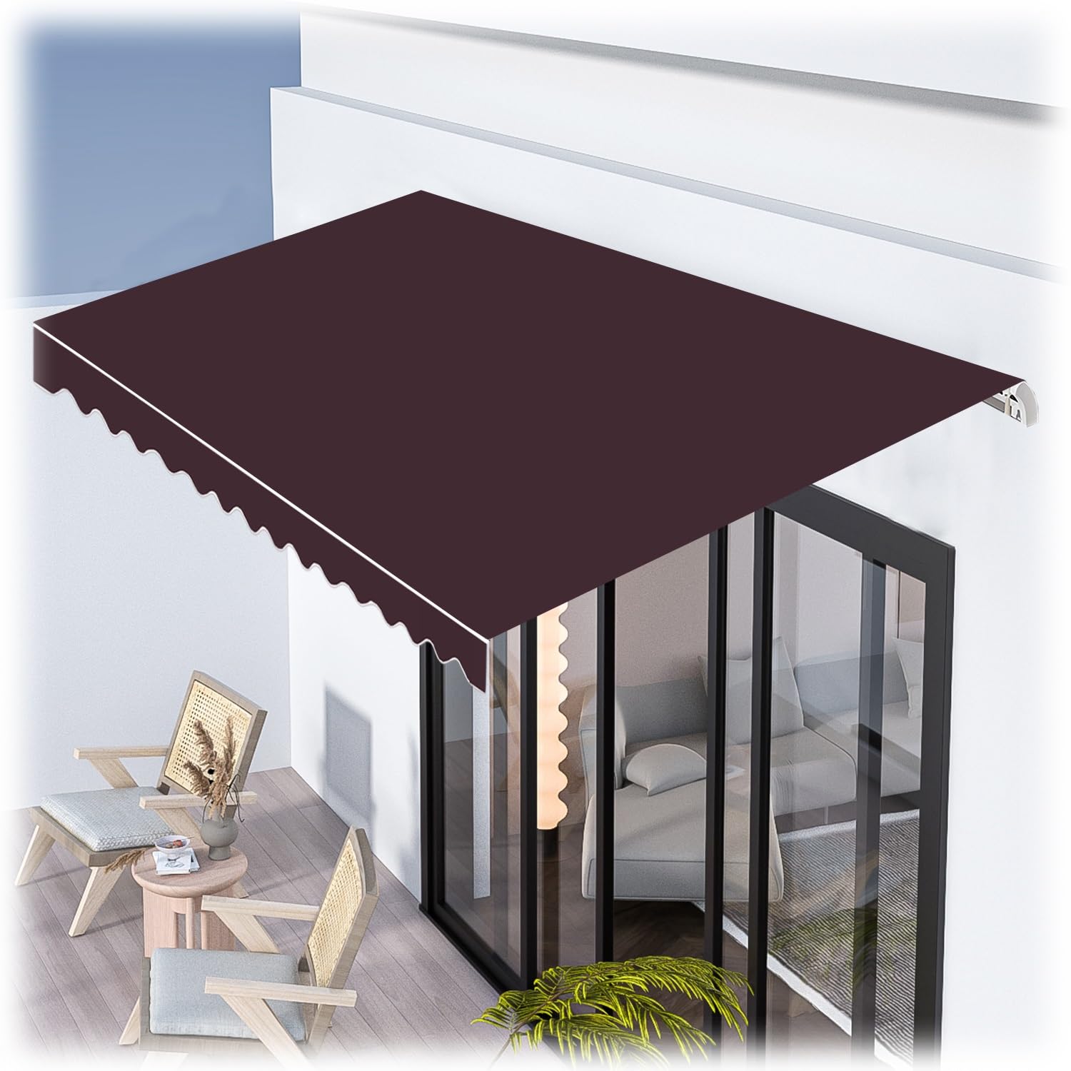 Wysuwana tkanina zastępcza markizy, na zewnątrz, patio, płócienny pokrowiec na balkon i podwórko, 2 m, 2,5 m, 3 m, 3,5 m (brązowy, 3,5 x 1,50 m)