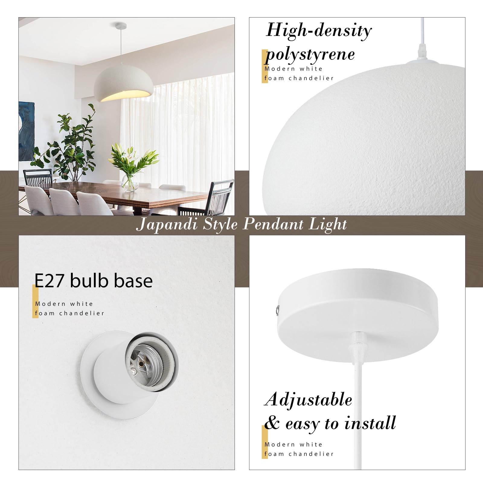 Nowoczesna lampa wisząca 50 cm do jadalni, kuchni, wyspy świetlnej, korytarz, restauracja, lampa wisząca, podstawa E27, japoński styl Wabi-Sabi, lampa wisząca
