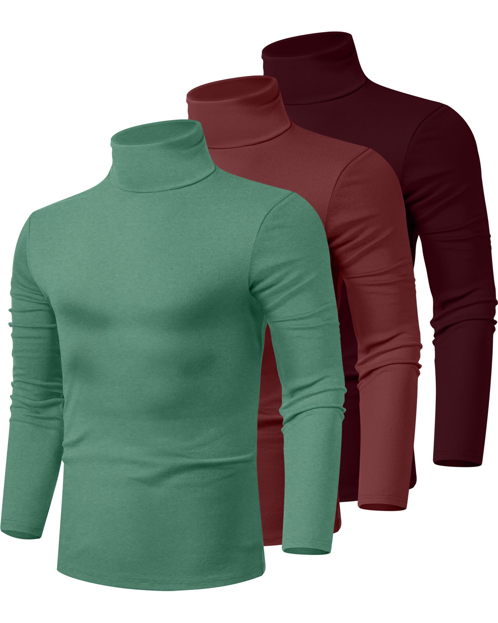 Ficerd 3 Pack Men's Turtleneck Shirts, Long Sleeve Cotton Pullover Sweaters Mock Neck Knitted T-Shirt Basic Slim Fit Tops