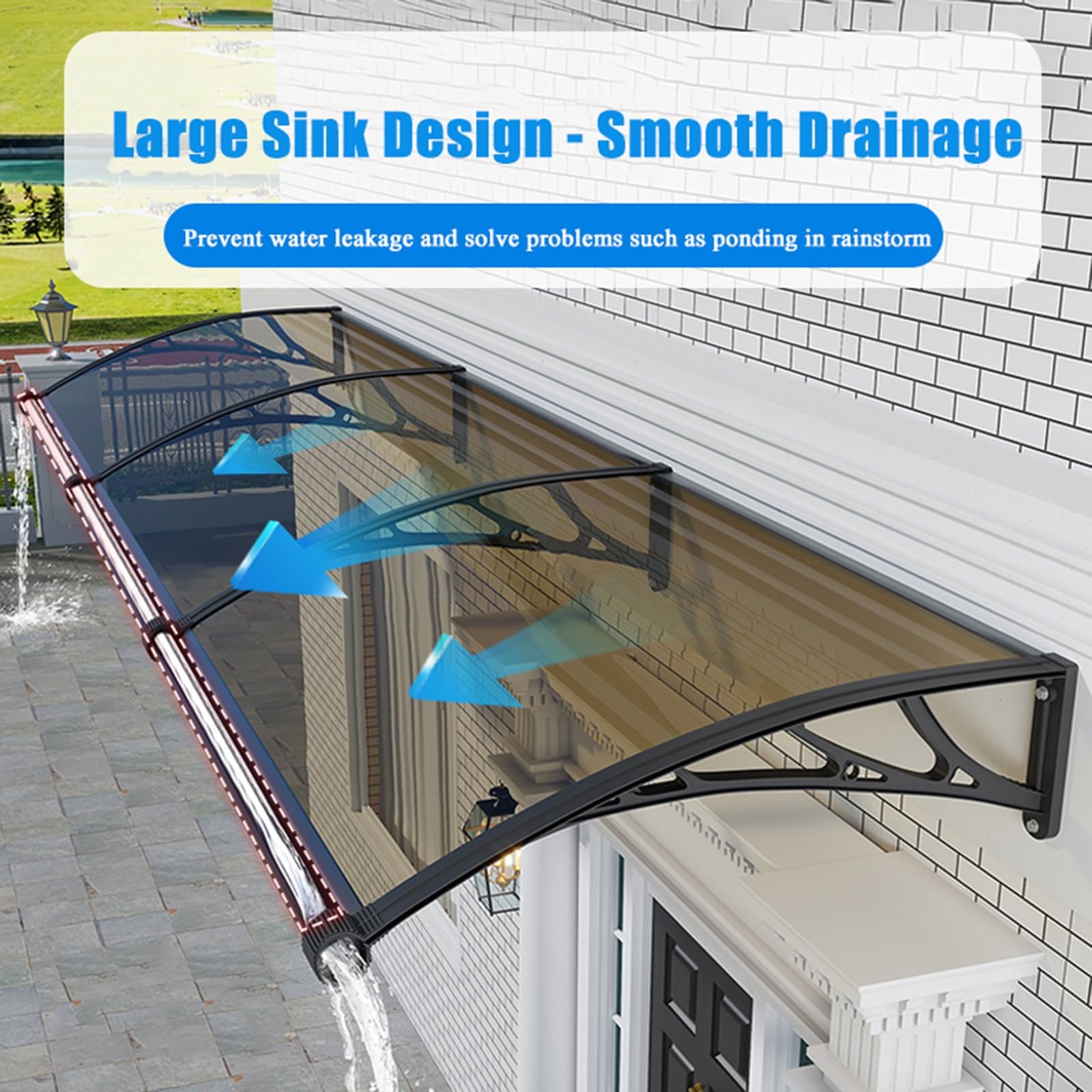 Tenda da sole in policarbonato trasparente, 60 x 240 cm, per esterni, con drenaggio, resistente alle intemperie, per porte d'ingresso e portici (champagne)