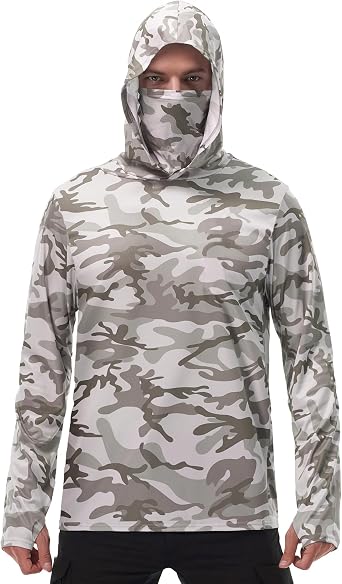 FISHEAL Mens Performance Fishing Hoodie Shirt - UPF 50+ Sun Protection Long Sleeve Thumbholes Shirts with Neck Gaiter