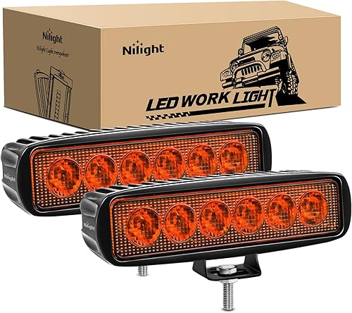Nilight Barra LED ámbar, 6 pulgadas, 2 unidades, 18 vatios, para niebla, una sola fila, lancha, todoterreno, conducción, parachoques, reversa,