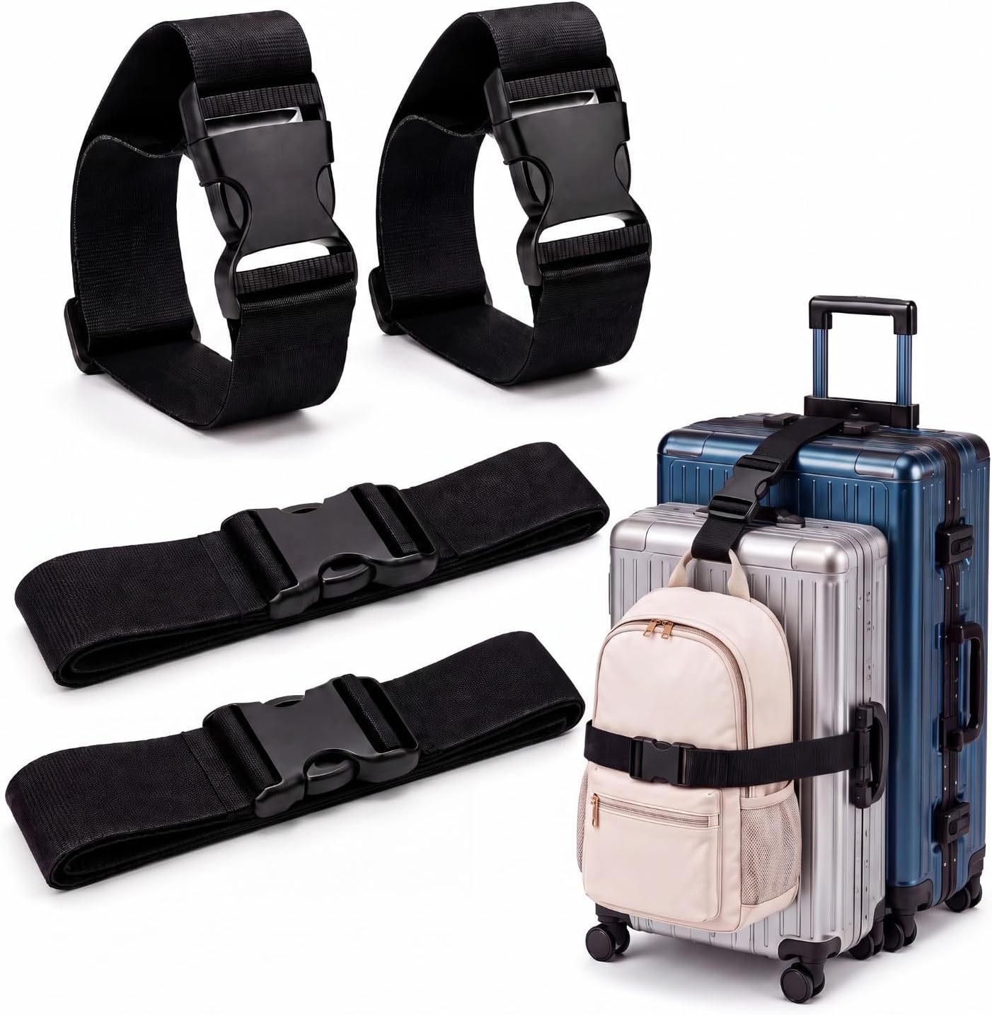 Frienda 4 Pack Luggage Straps for Suitcase Adjustable Connector Travel Belt