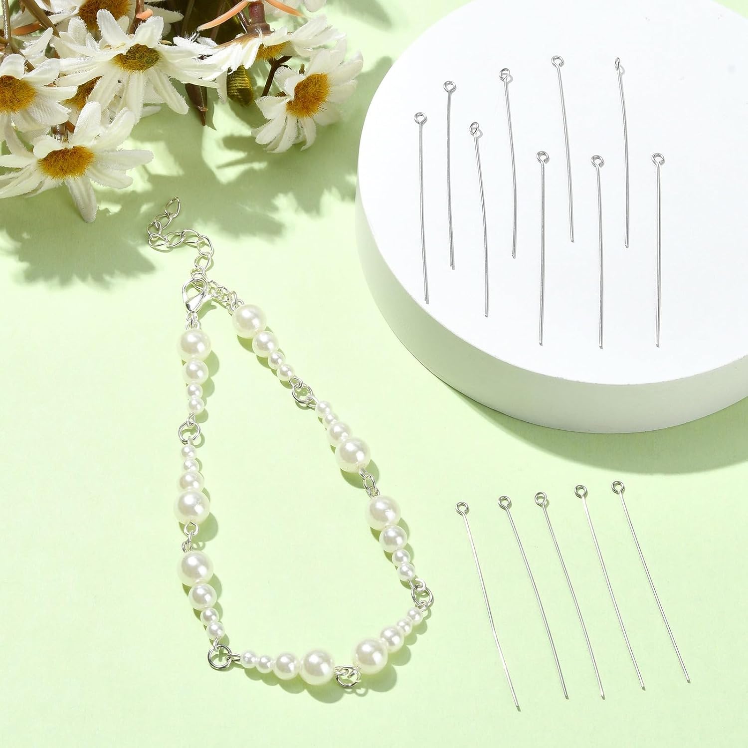 DanLingJewelry Approx 100 Pcs 304 Stainless Steel Head Pins 24-Gauge Eye pins for Jewelry Making (Approx 50mm Long,Pin:0.6mm,Hole:2mm)