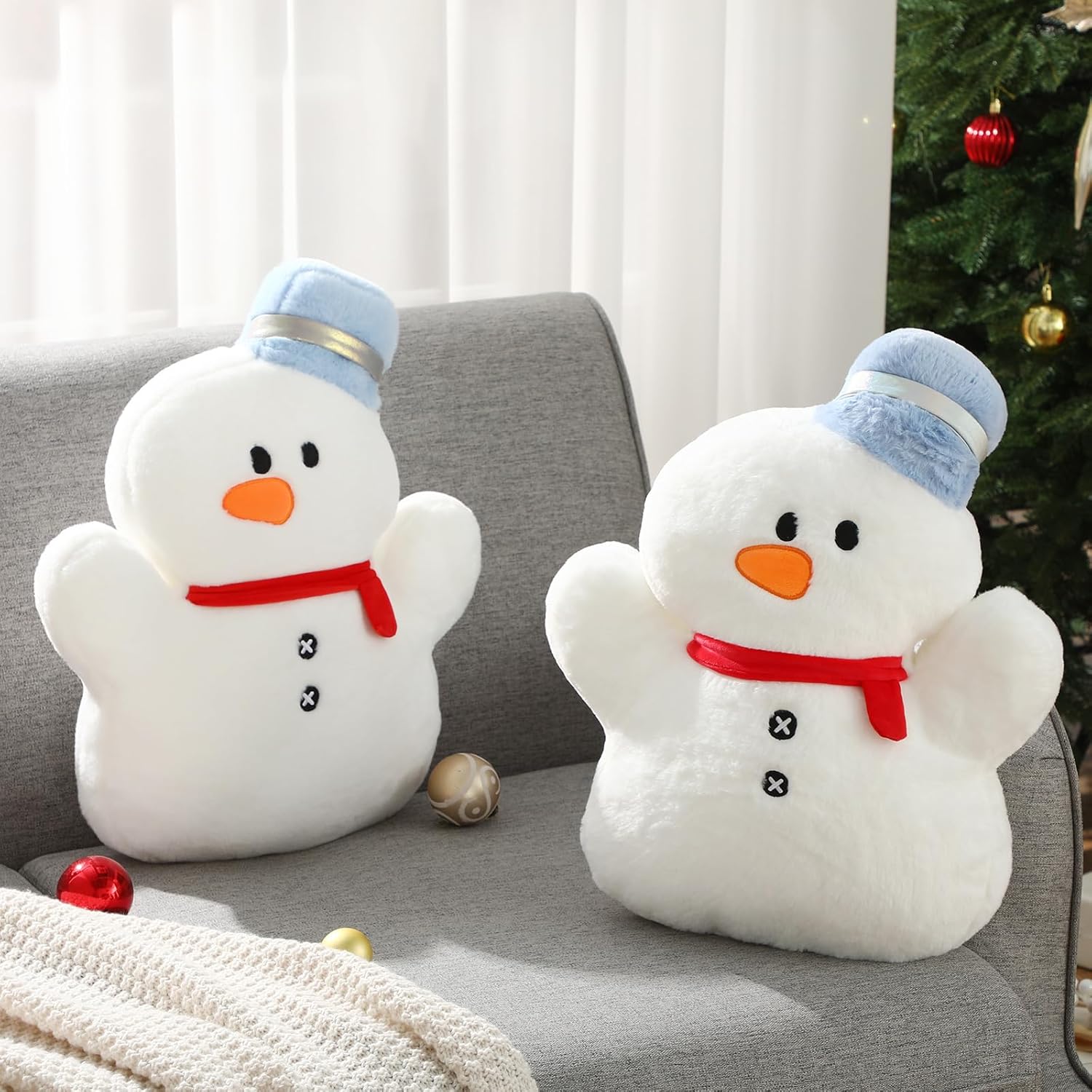 Shellwei 2 Set Christmas Snowman Pillows 17.72 Inch Soft Plush Snowman Shaped Pillows Xmas Throw Decorations for Winter Home Couch Sofa Chair Bedroom Living Room Party Decor Holiday Gifts