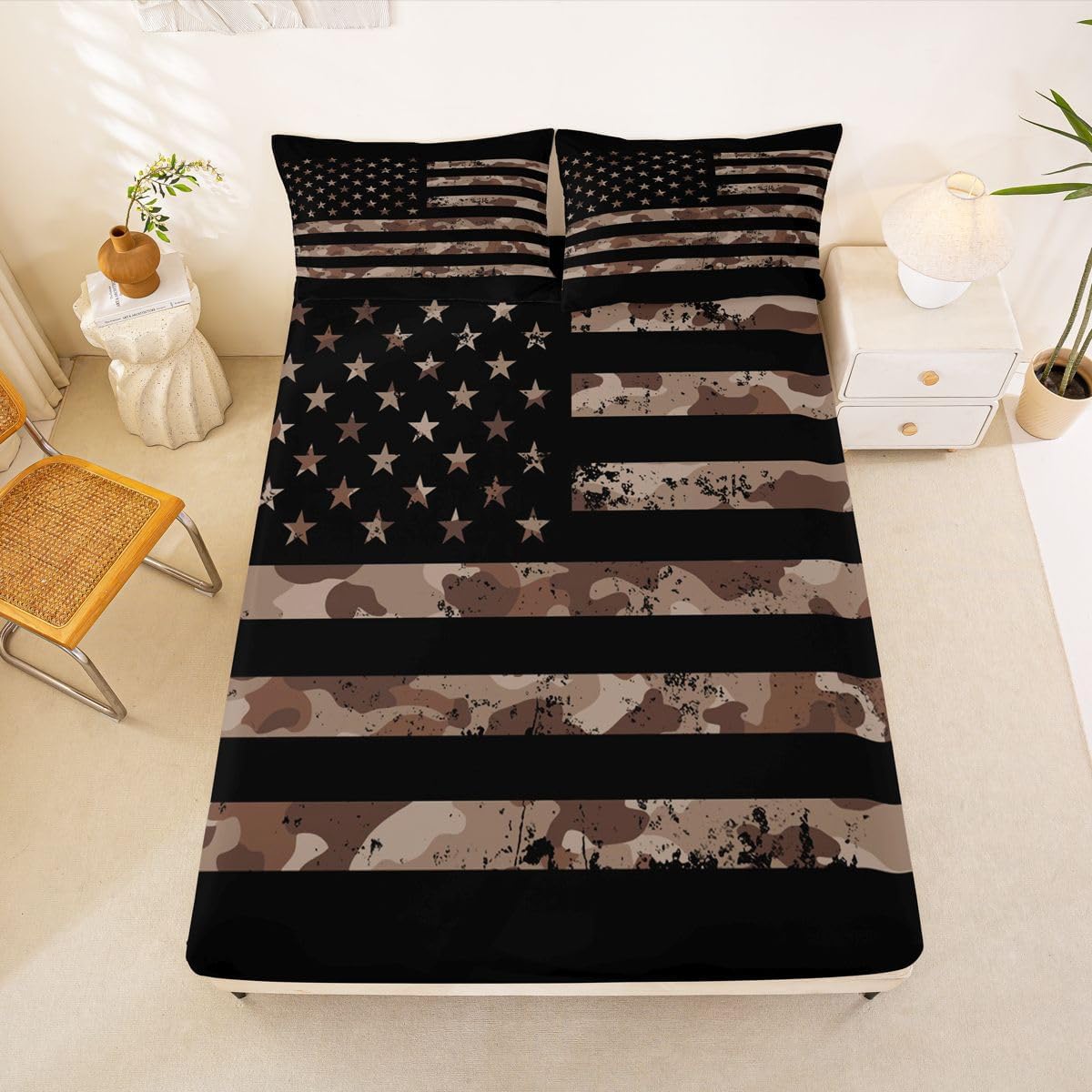 Erosebridal Camo American Flag Sheets Queen Size Bed Set for Boys Teens