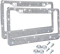 Vista 18 de Marco de matrícula con diamantes de imitación blanco para mujer, marco de placa de coche a prueba de óxido de metal, lindo accesorio de coche